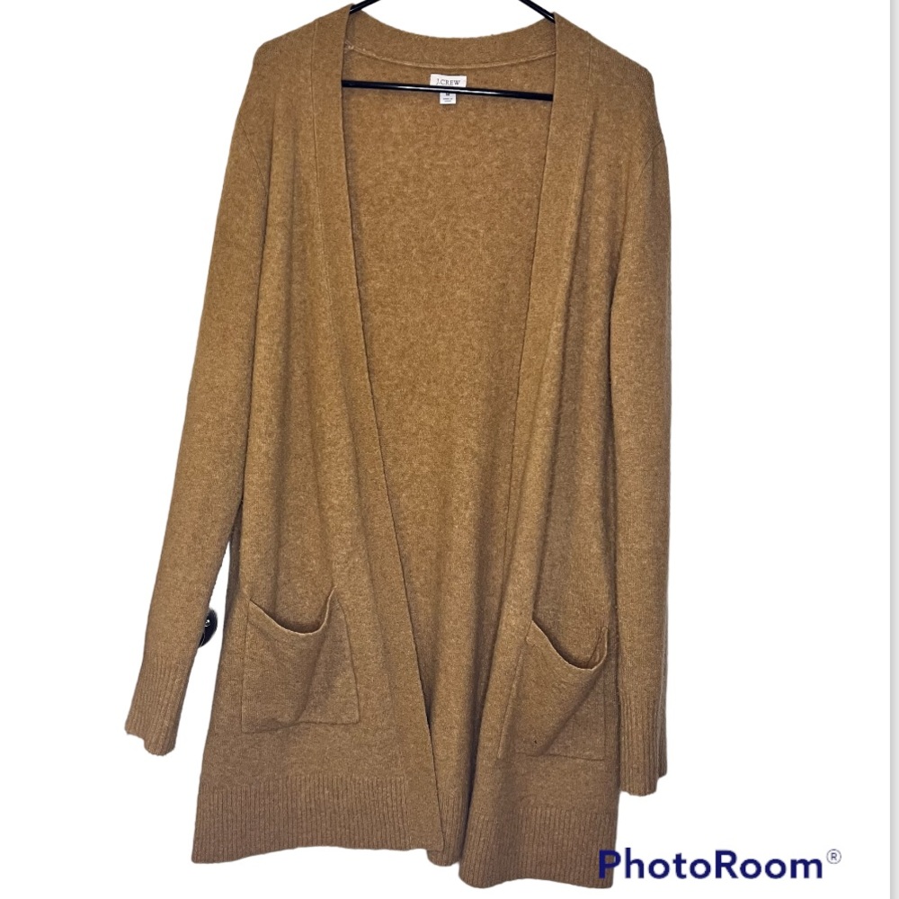 J. Crew womens long open front sweater cardigan camel color size M